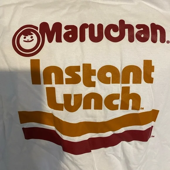 White Short Sleeve Men’s Youth Tshirt w Maurchan Instant Lunch Logo - Picture 3 of 3
